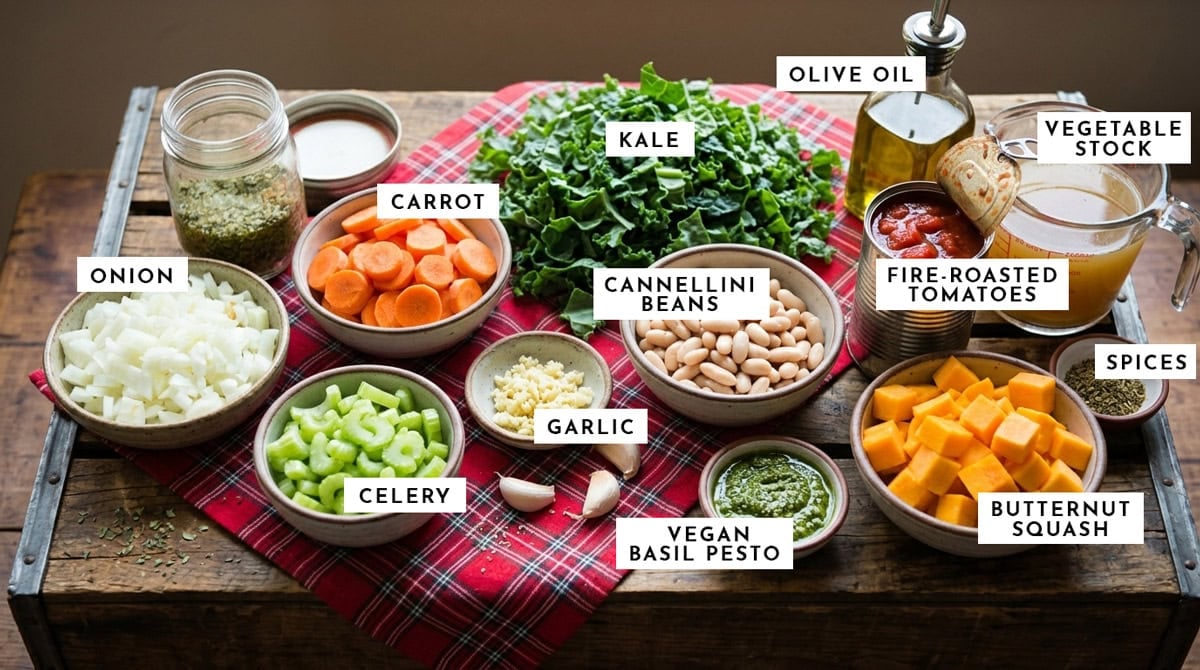 Fresh ingredients for Minestrone soup recipe