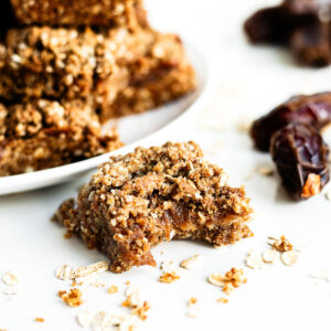 Chewy date bars with a bite taken out