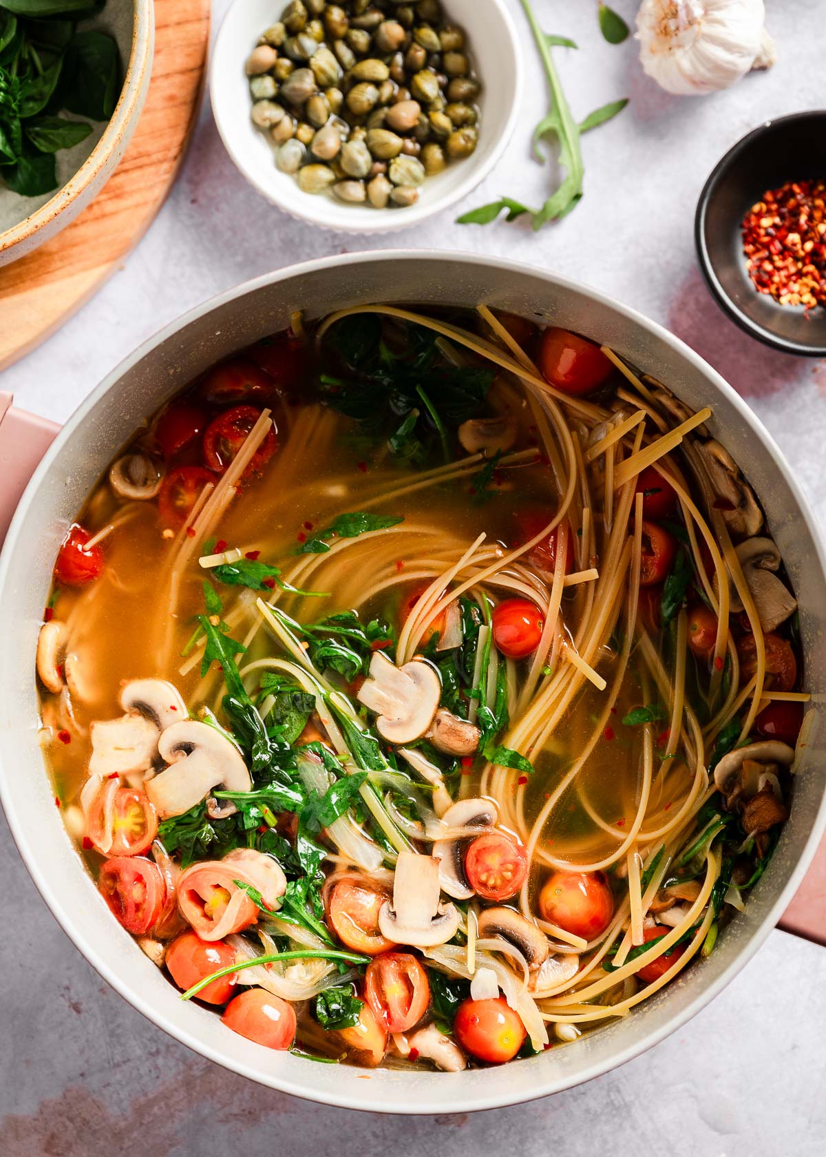 Simmered ingredients gently cooking in a pot