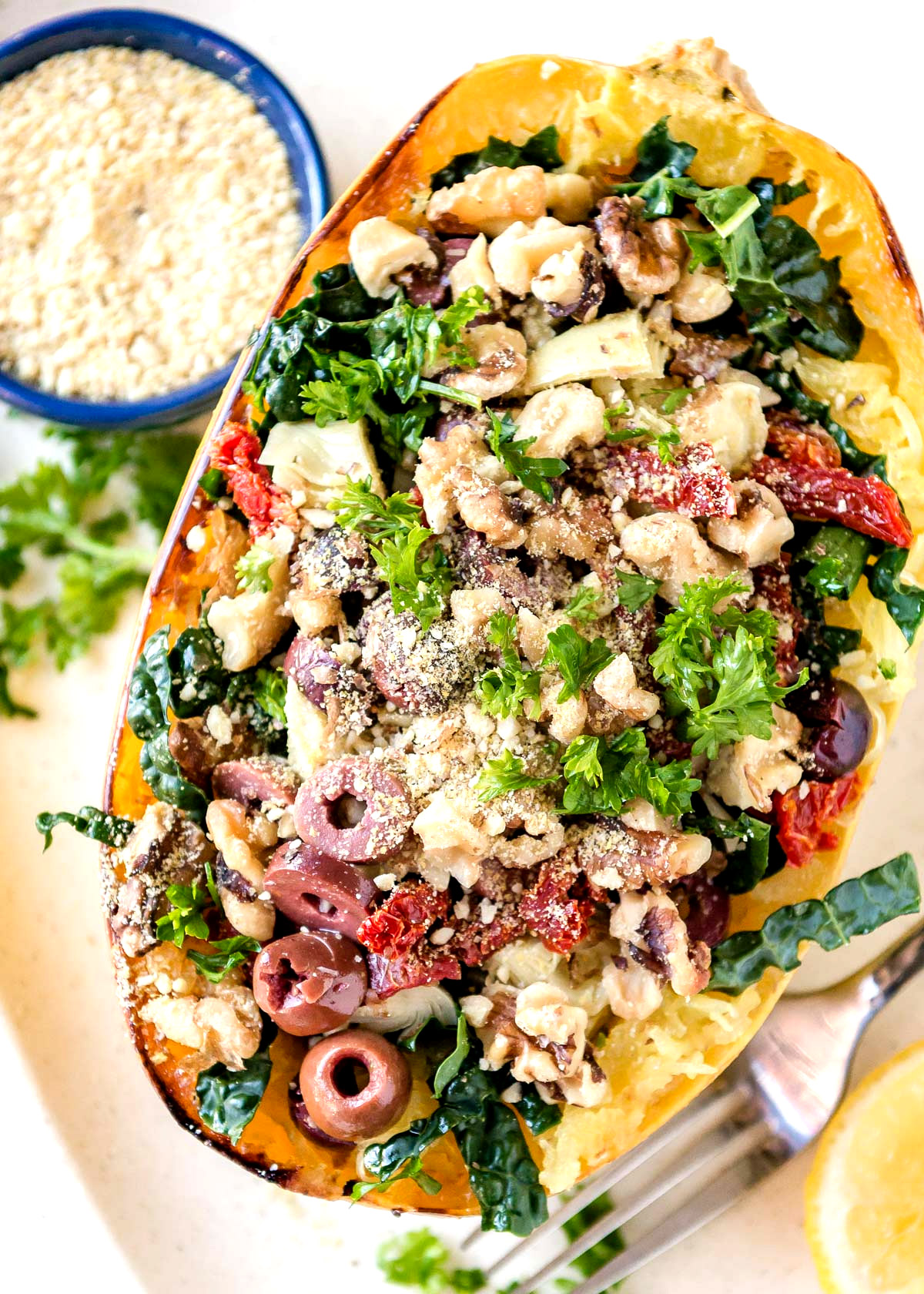 A bowl of healthy baked spaghetti squash 