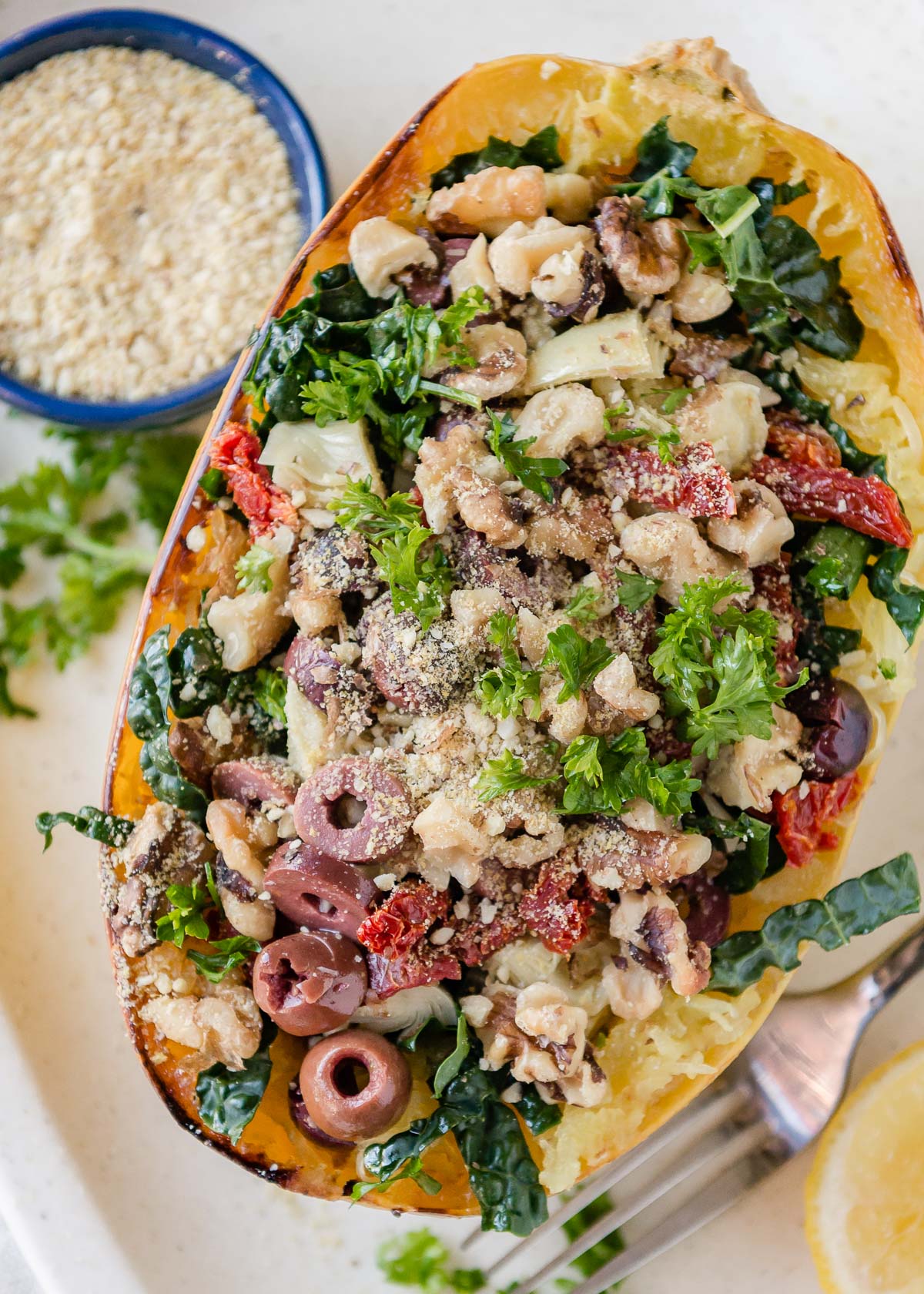 A bowl of healthy baked spaghetti squash 