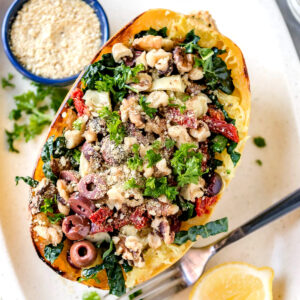 Baked spaghetti squash in a bowl