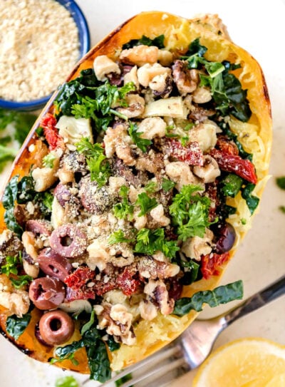 Baked spaghetti squash in a bowl