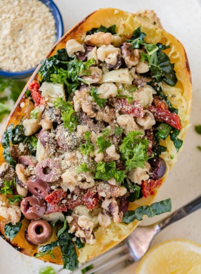 Baked spaghetti squash in a bowl