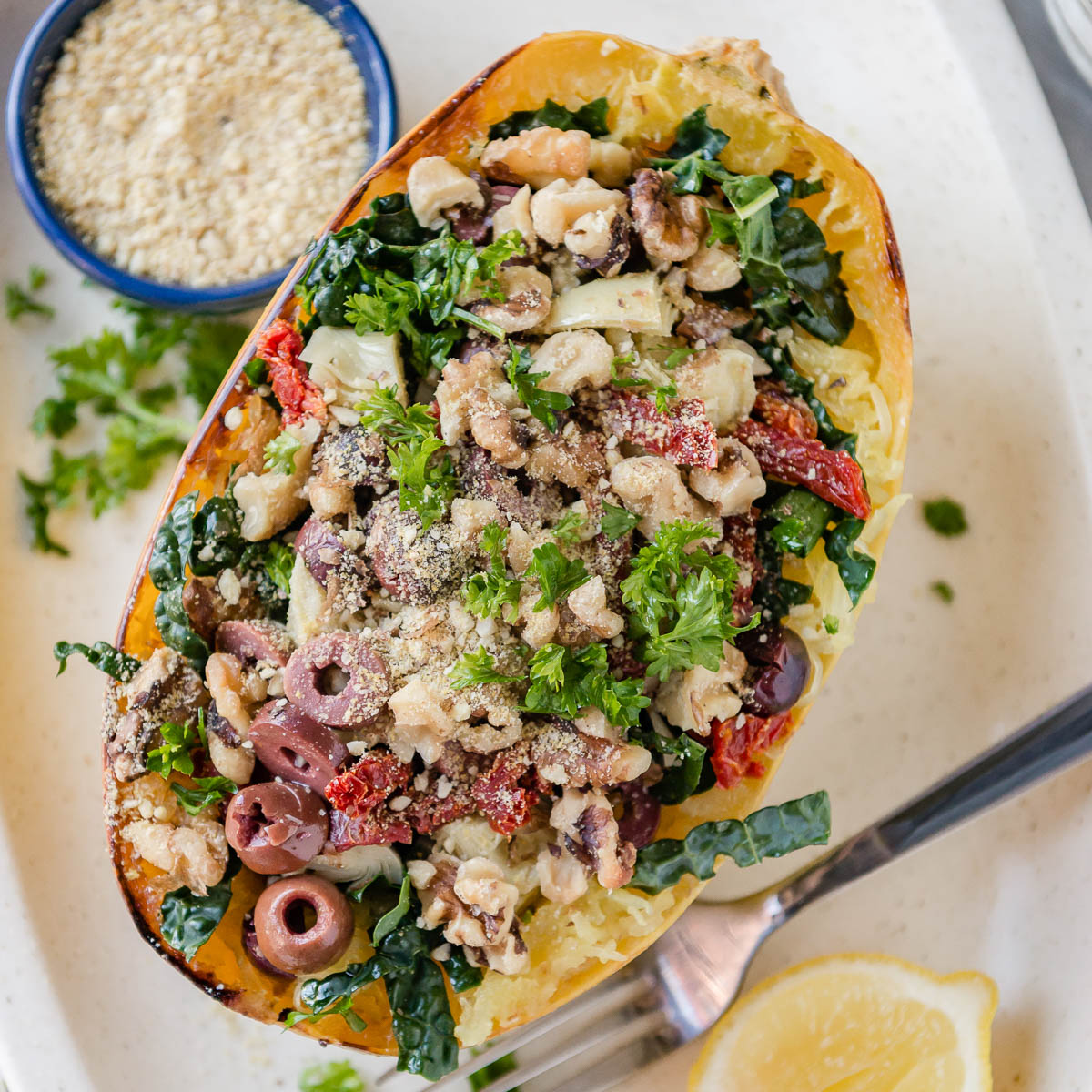Baked spaghetti squash in a bowl