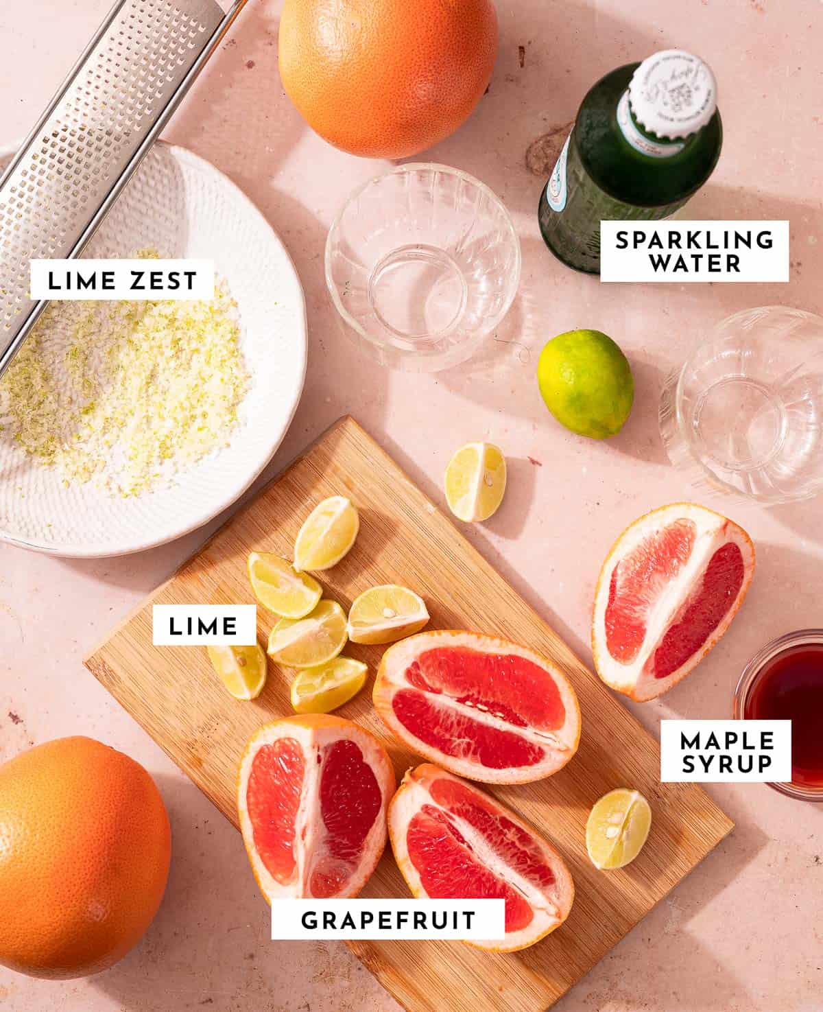 Ingredients for paloma mocktail