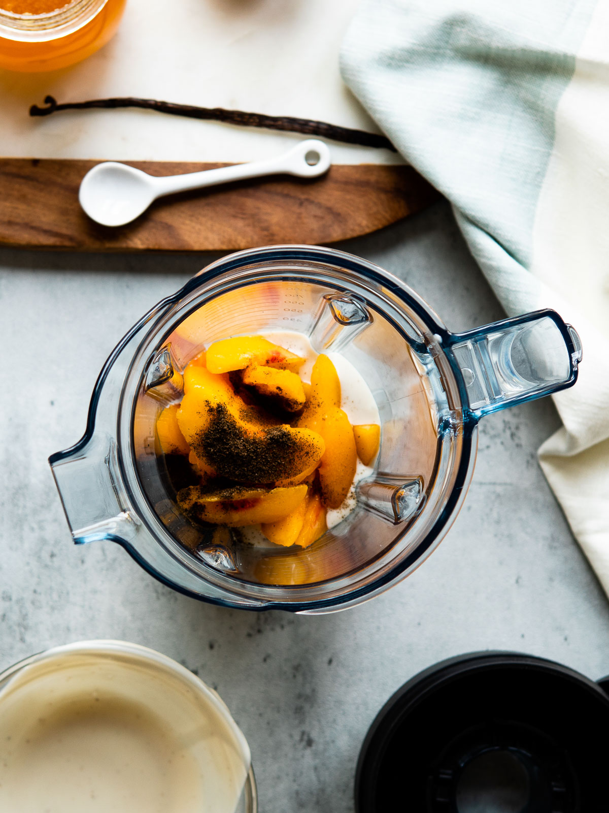 Ingredients for a yogurt smoothie ready to be blended