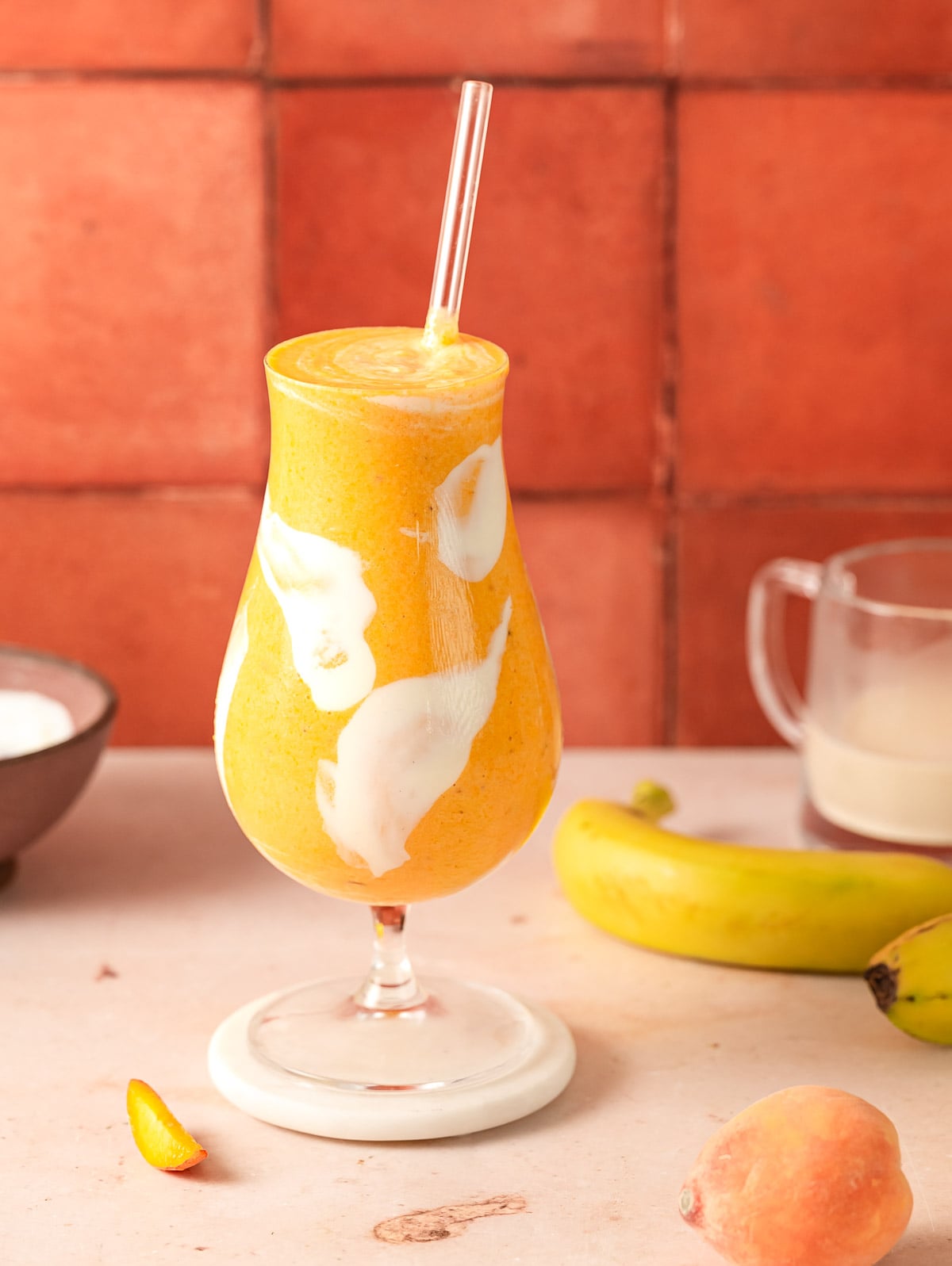 Peaches and cream smoothie ready to enjoy