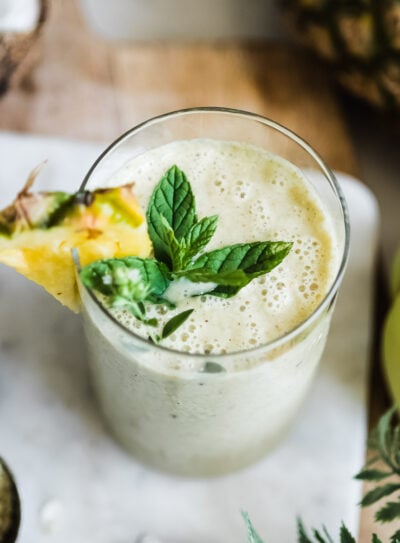 A fresh glass of pineapple banana smoothie