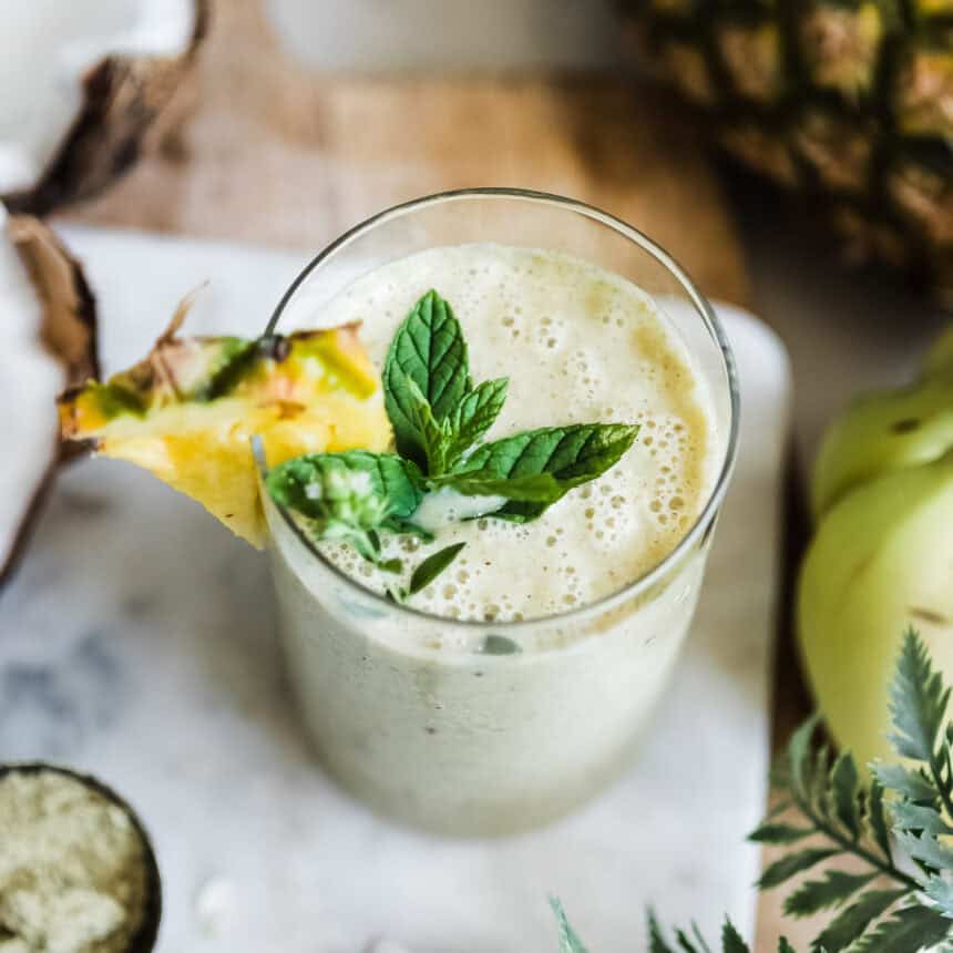 A fresh glass of pineapple banana smoothie