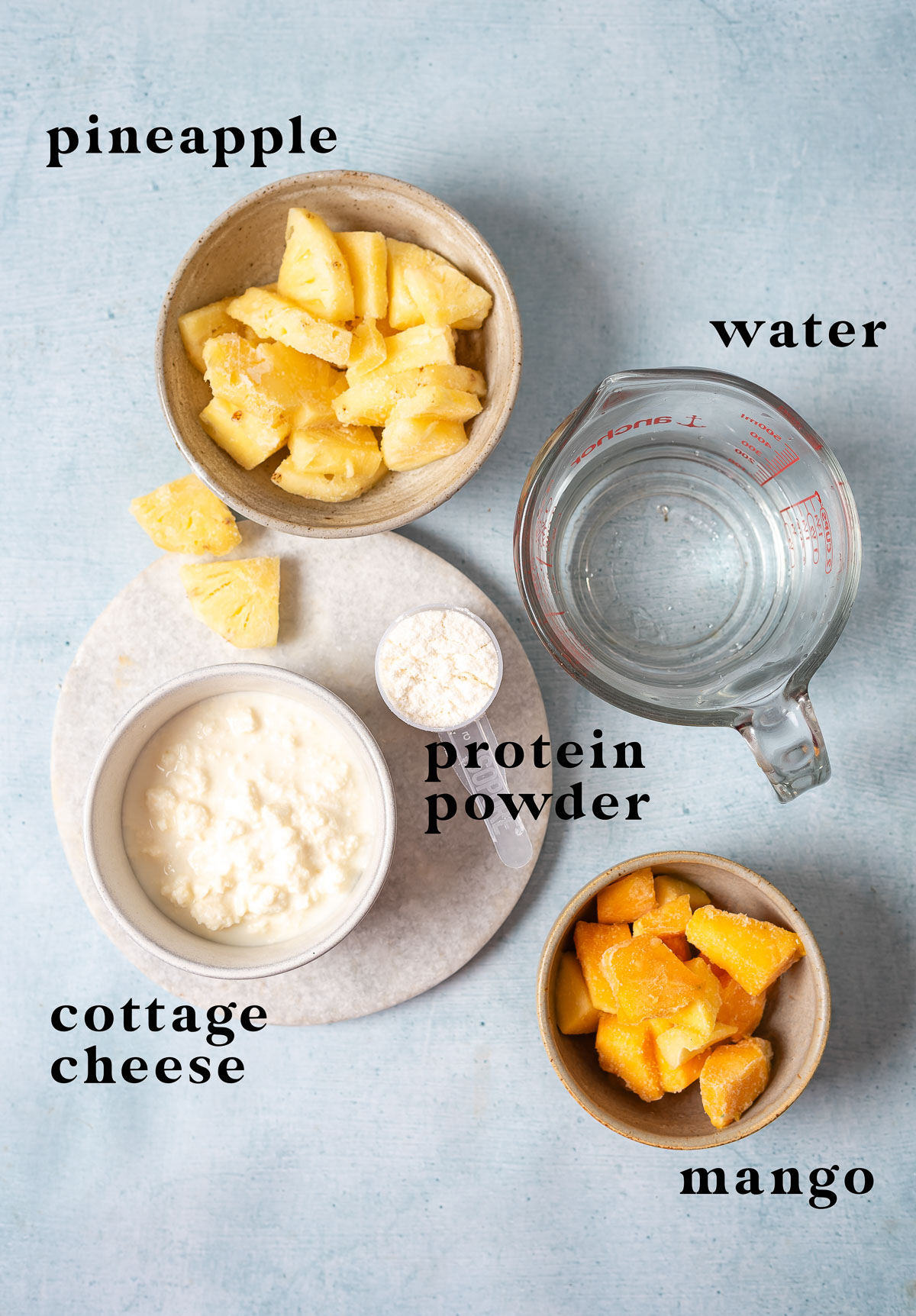 Ingredients for pineapple cottage cheese smoothie
