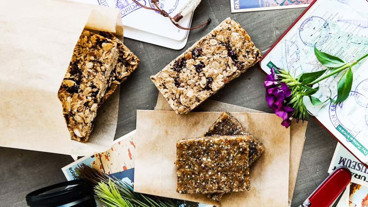 Healthy homemade granola bars on parchment papers