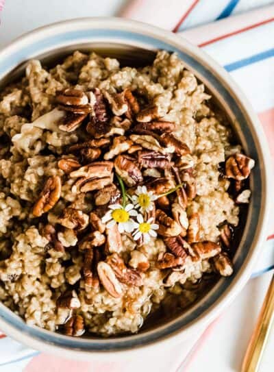A bowl of oatmeal served on a table