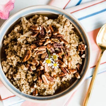 A bowl of oatmeal served on a table