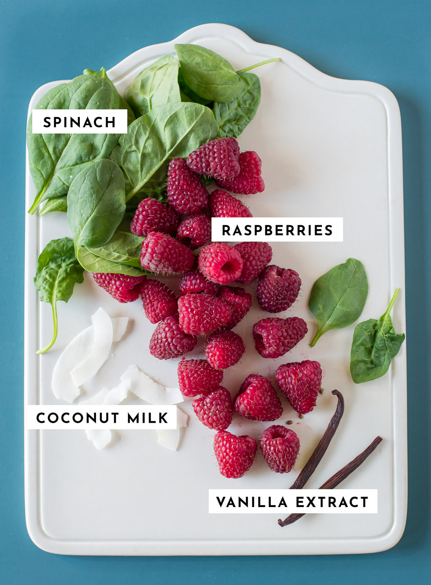 Ingredients for raspberry smoothie recipe