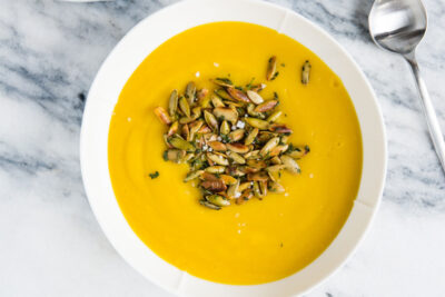 Roasted vegan pumpkin soup ready to eat