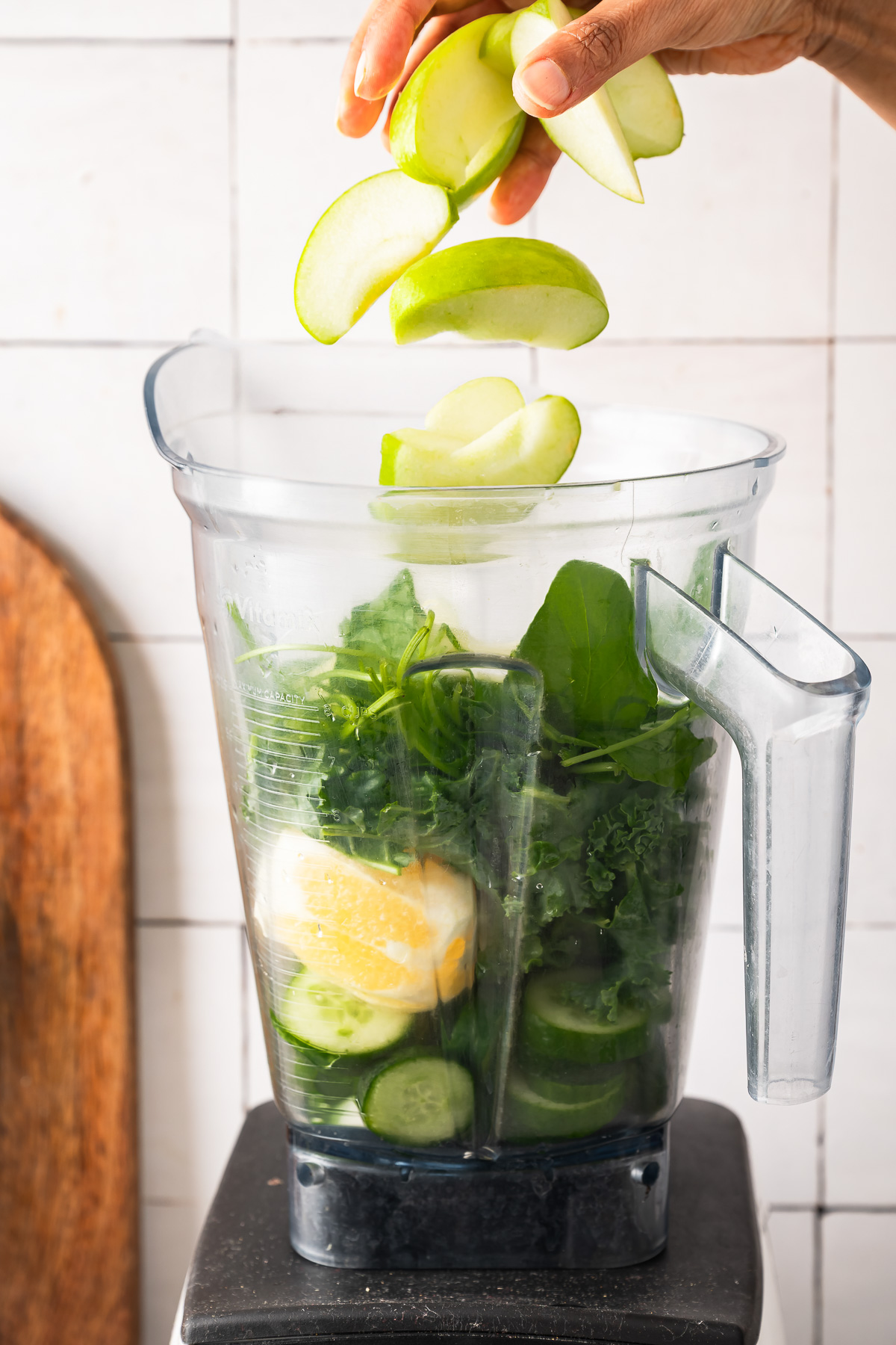Chopped vegetables in a blender