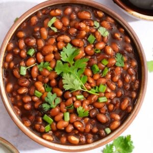 Bowl of slow cooker baked beans ready to enjoy