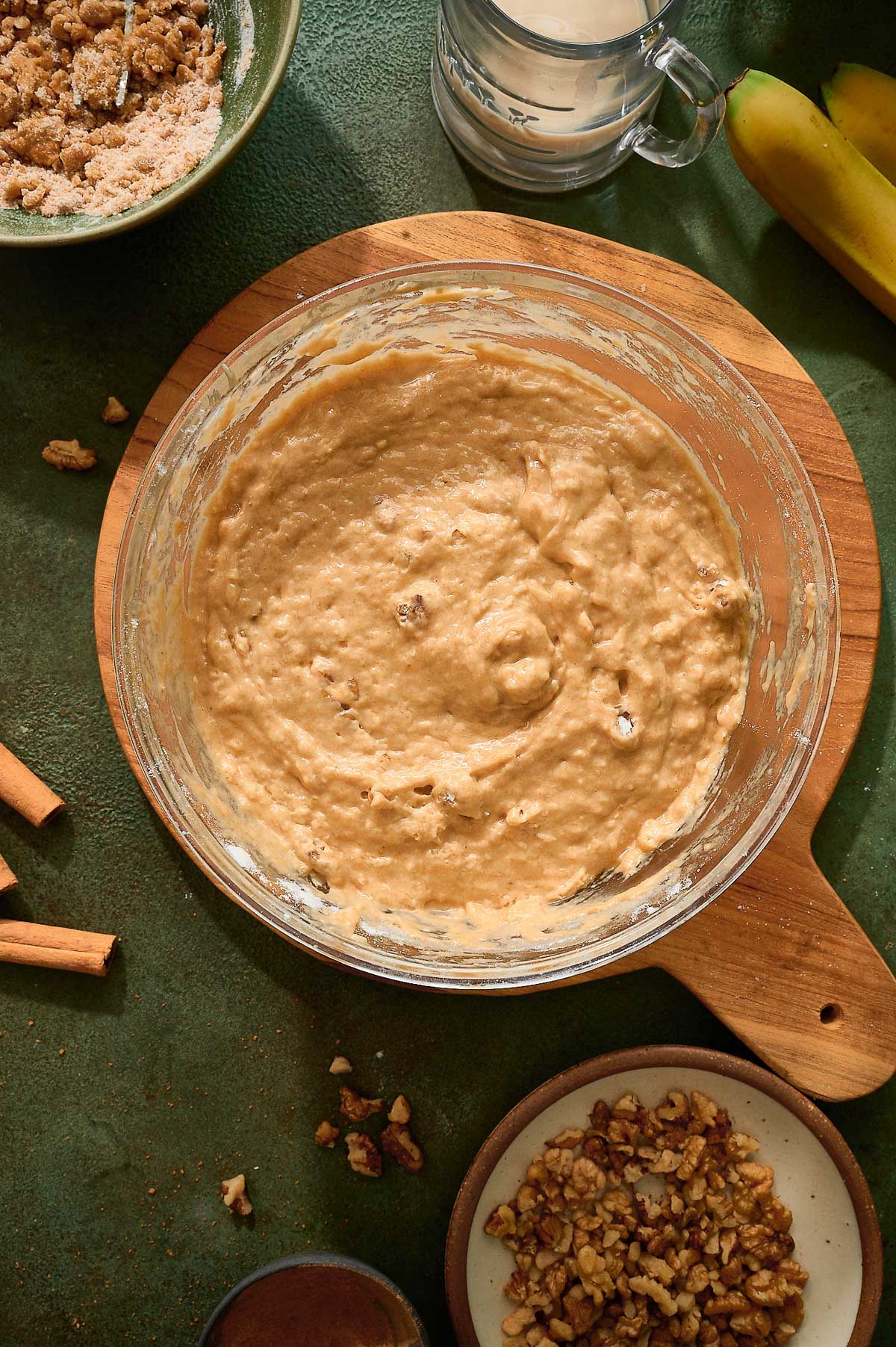 A well-combined mixture of vegan banana muffins batter