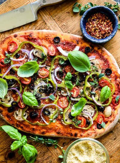 Fresh and crispy vegan pizza