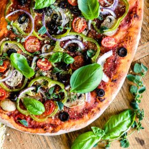 Detailed image of freshly baked vegan pizza