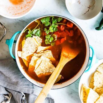 Vegetarian tortilla soup recipe with easy toppings