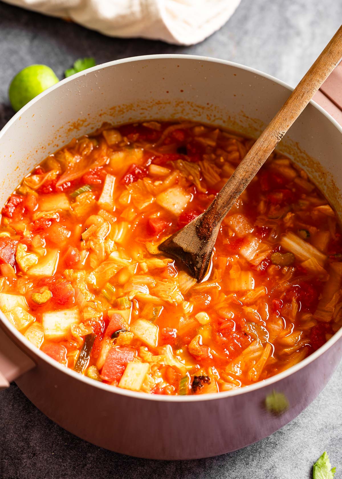 Weight loss cabbage soup cooked in a pot