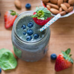 Berry almond milk smoothie ready to enjoy