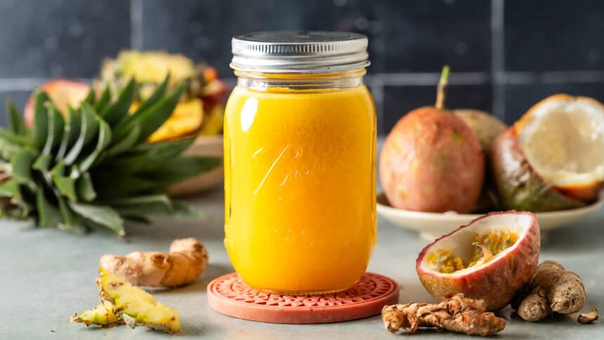 Anti-inflammatory golden juice on a countertop