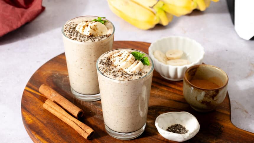 This banana protein shake recipe will rock you tastebuds and leave you full.