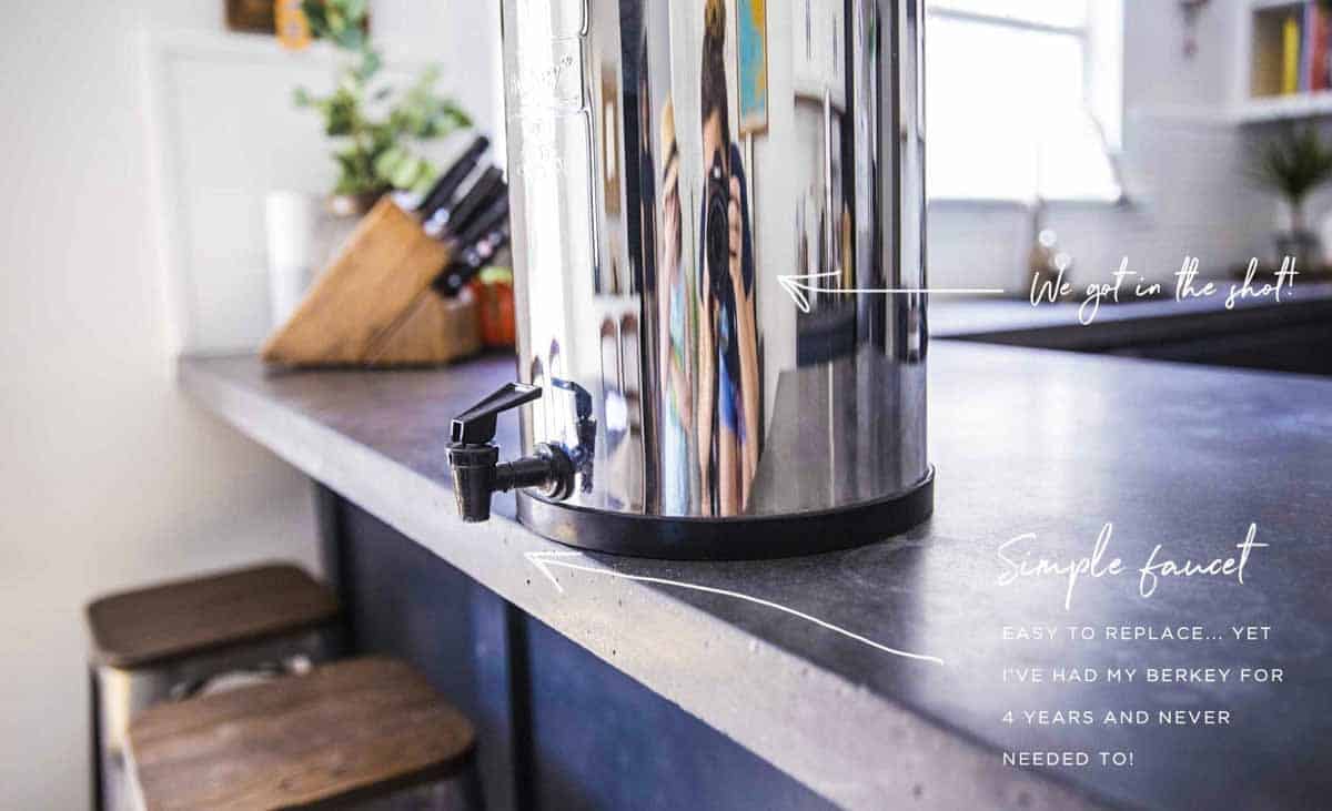 Berkey water dispenser setup for kitchen