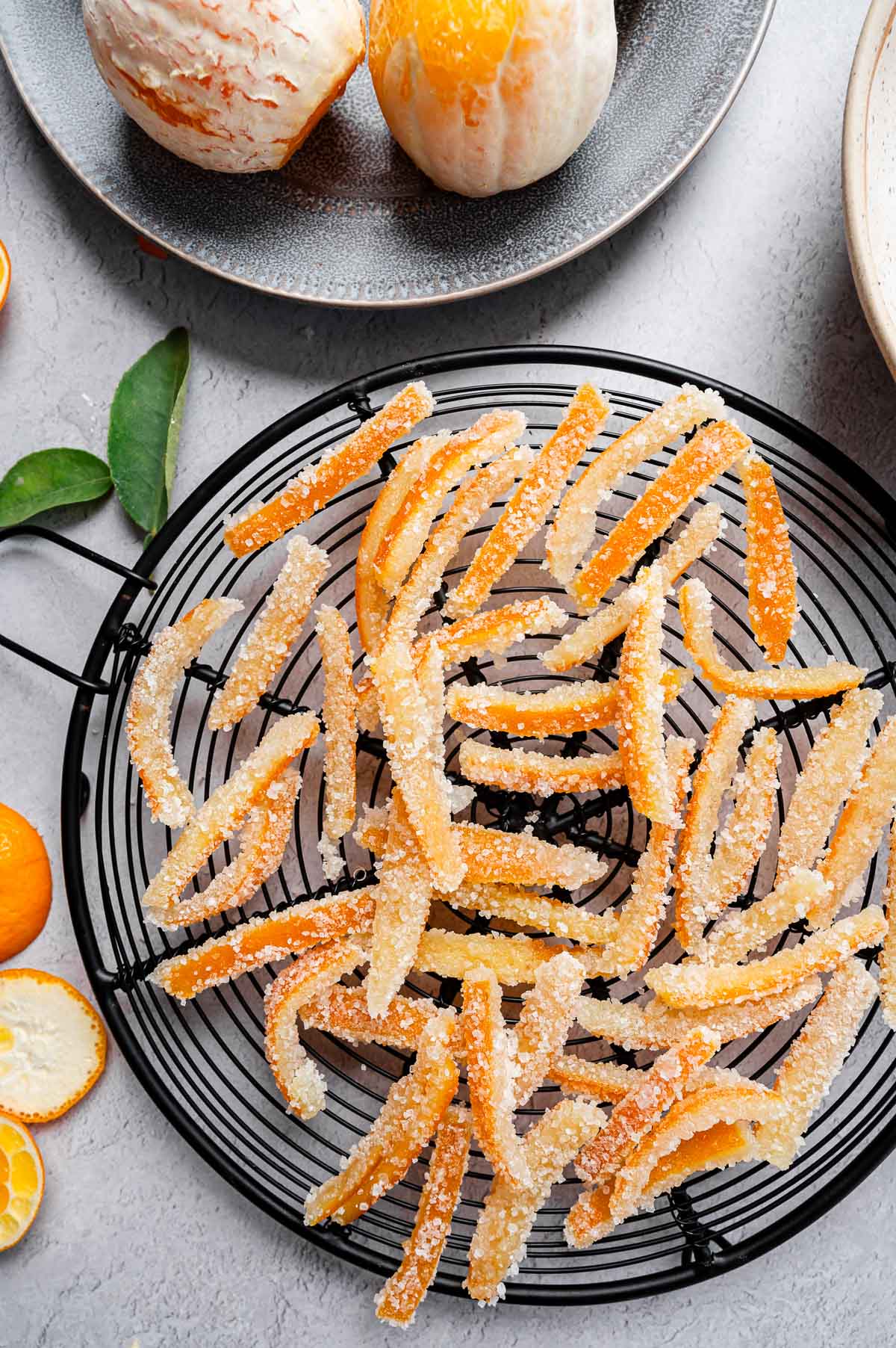 Freshly made candied orange peel recipe ready to eat