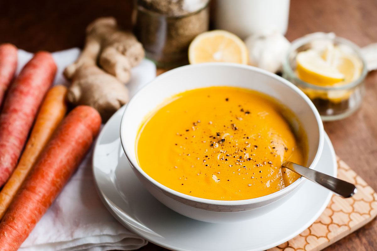 Carrot ginger soup ready to eat.