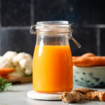A glass of fresh carrot turmeric juice