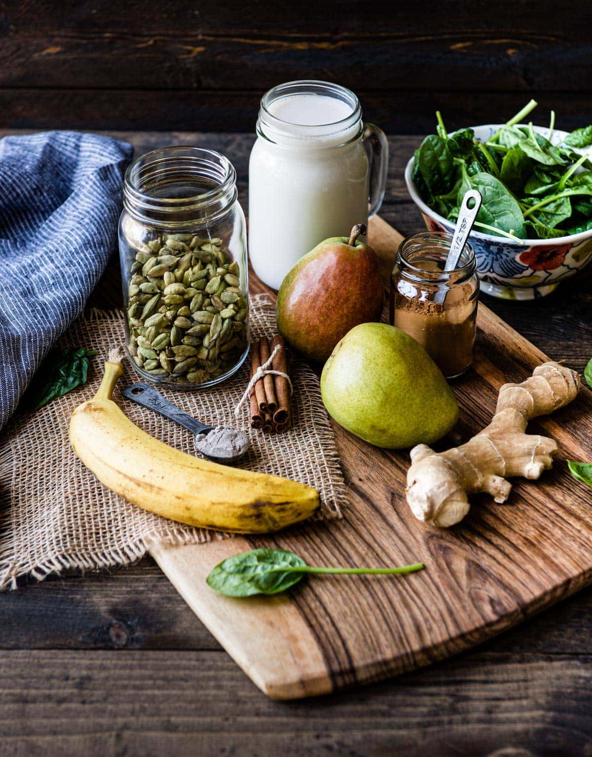 Ingredients for a warm chai smoothie.