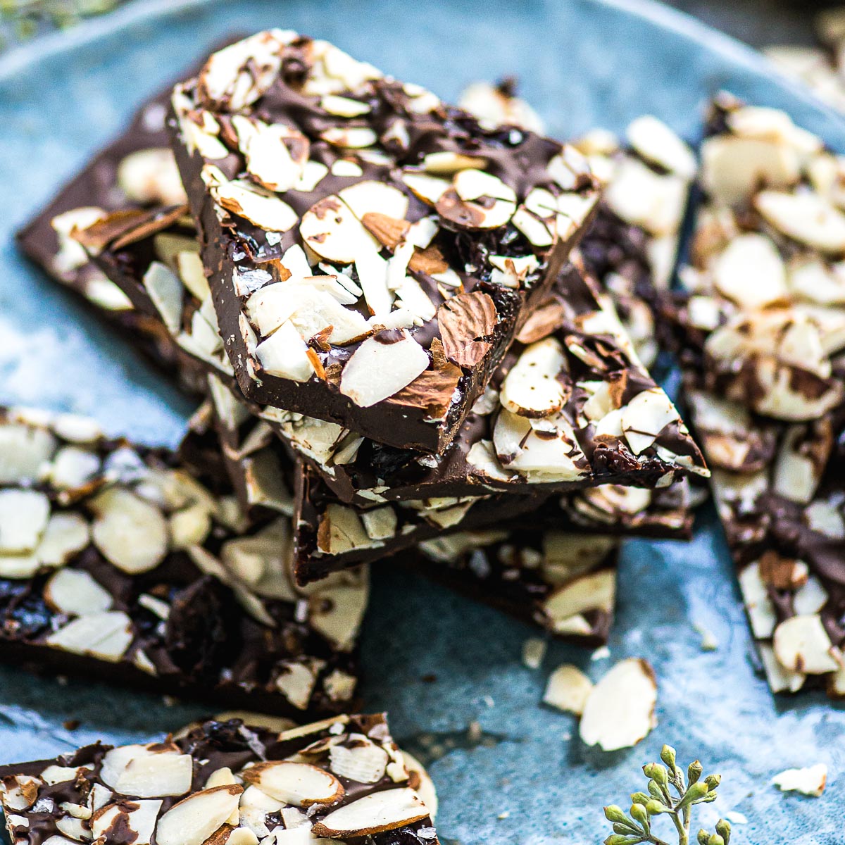 Cherry Chocolate Bark om blue plate