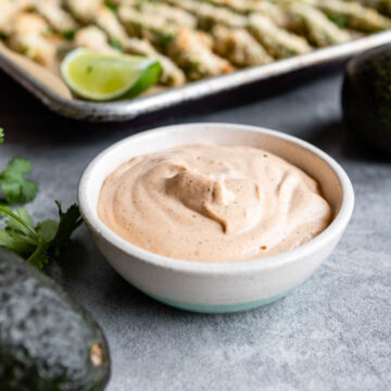homemade chipotle ranch dressing in small white bowl
