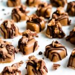 peanut butter fudge topped with chocolate and crushed peanut butter cups.