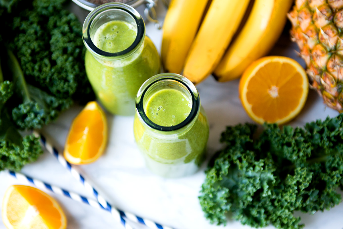 Ingredients to make coconut water smoothie on table