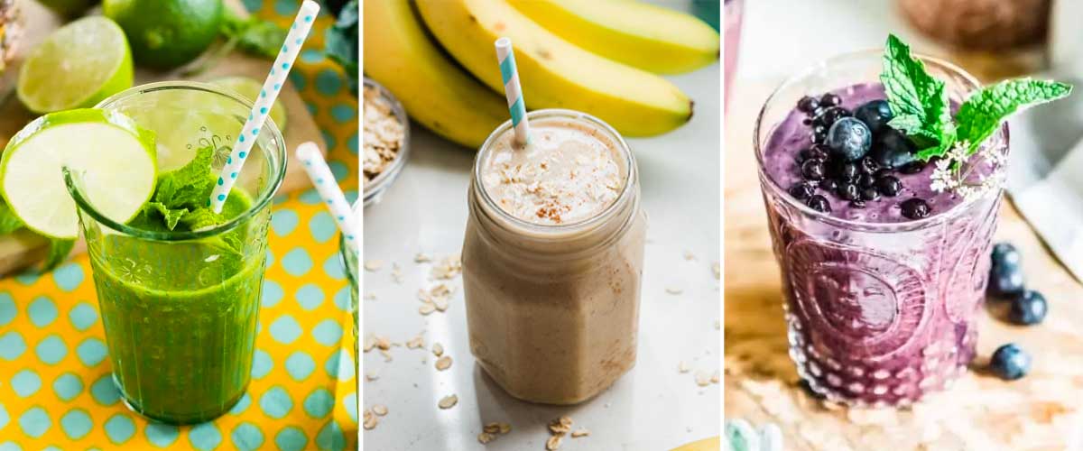 3 photos of smoothie recipes included in this plant based meal plan