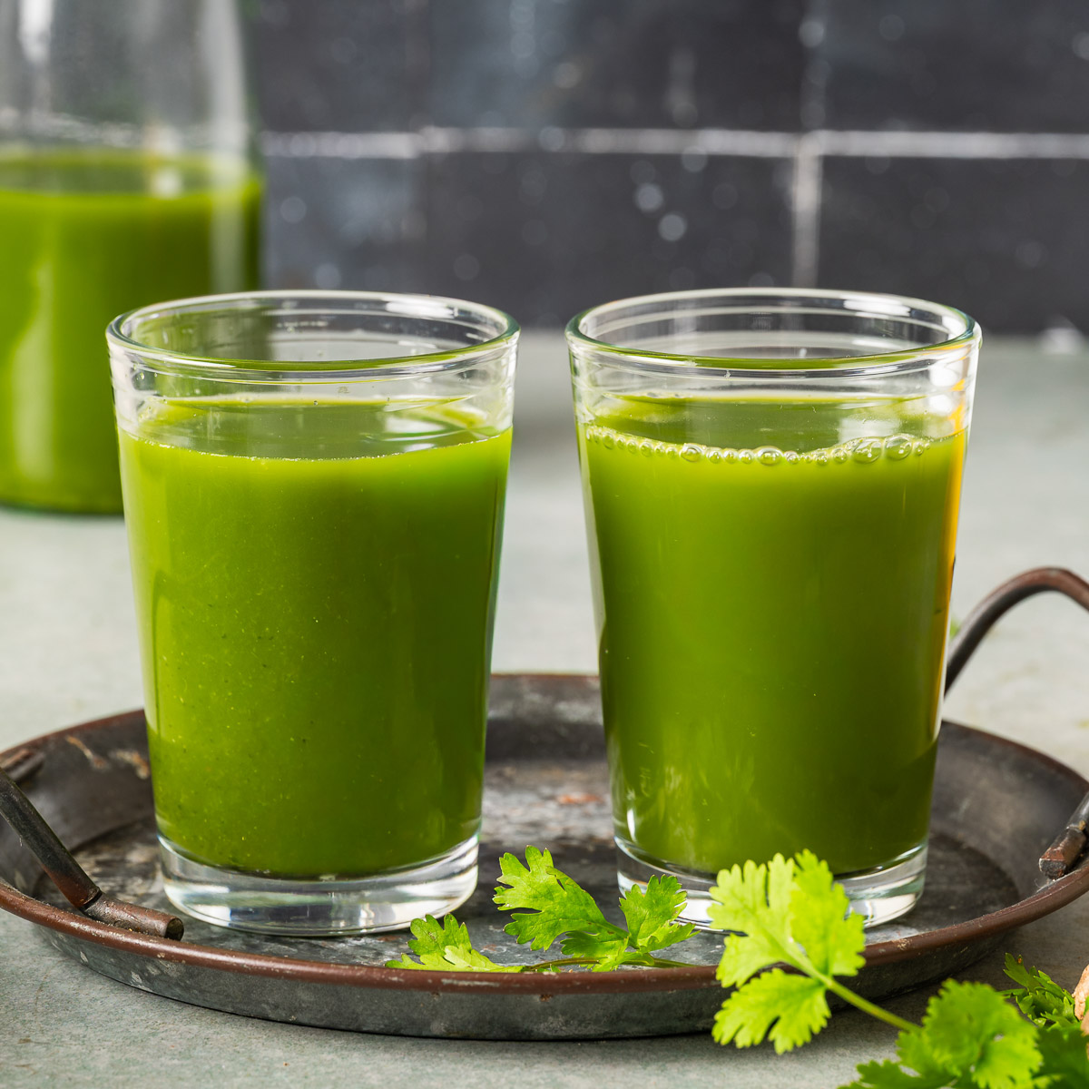 Two glasses of detox green juice