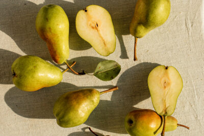 organic pears cut in half