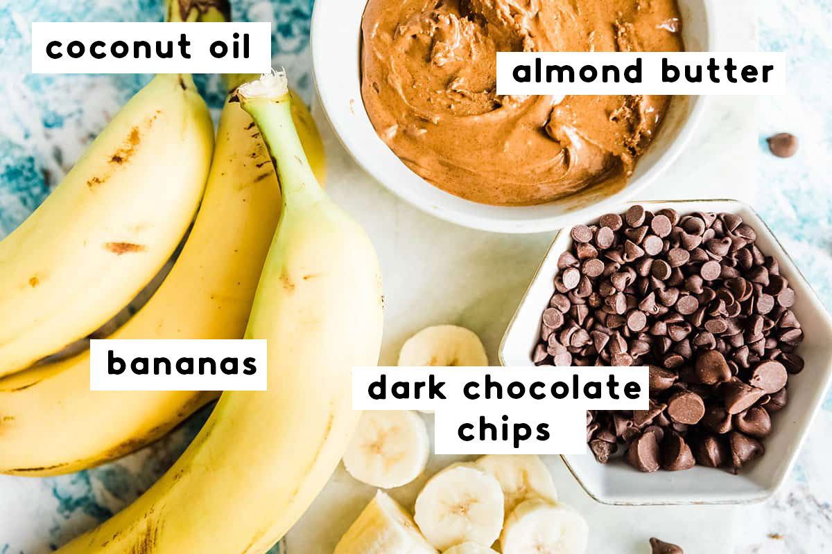 Ingredients to make chocolate covered banana bites that freeze