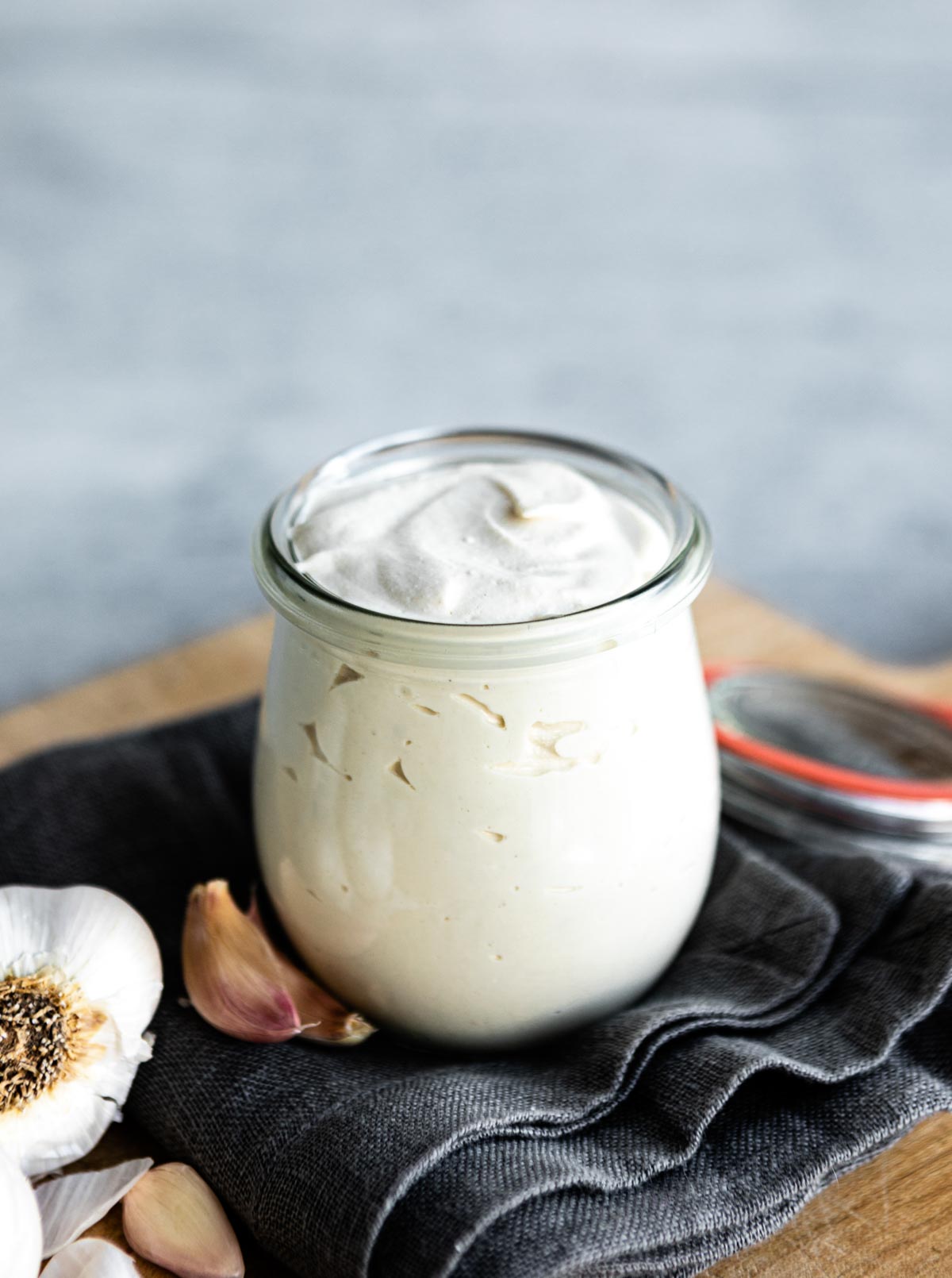 simple vegan aioli in a glass jar
