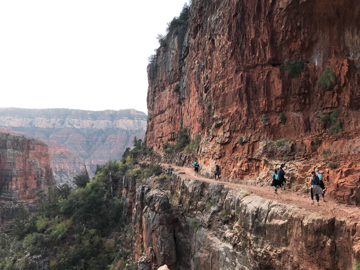 Hikers on North Kaibab Trail of Grand Canyon Rim to Rim.