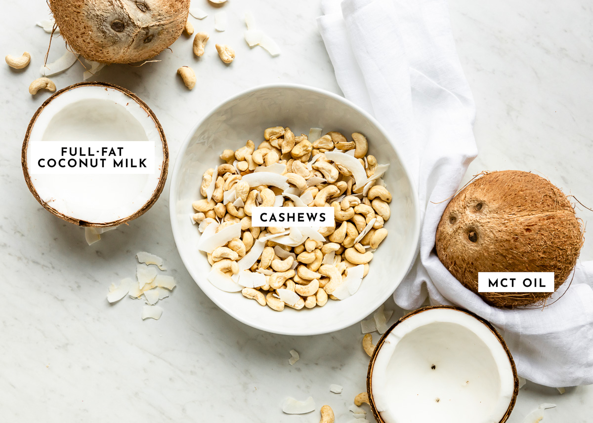 Healthy Fats Smoothie Cubes Ingredients: Full-fat coconut milk, raw cashews, MCT oil