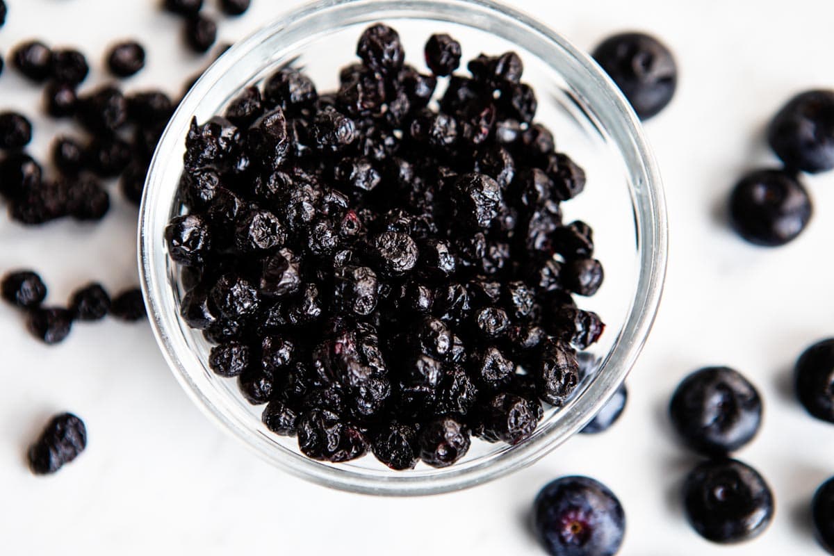 dried blueberries in a glass jar