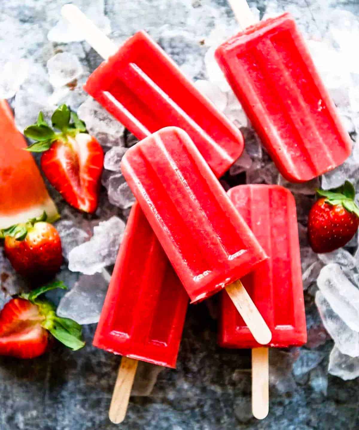 vegan popsicles with watermelon and strawberries