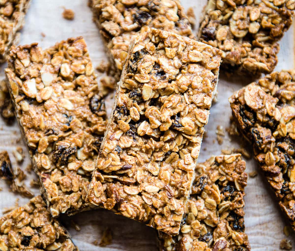 healthy snacks for school like oatmeal raisin granola bars.