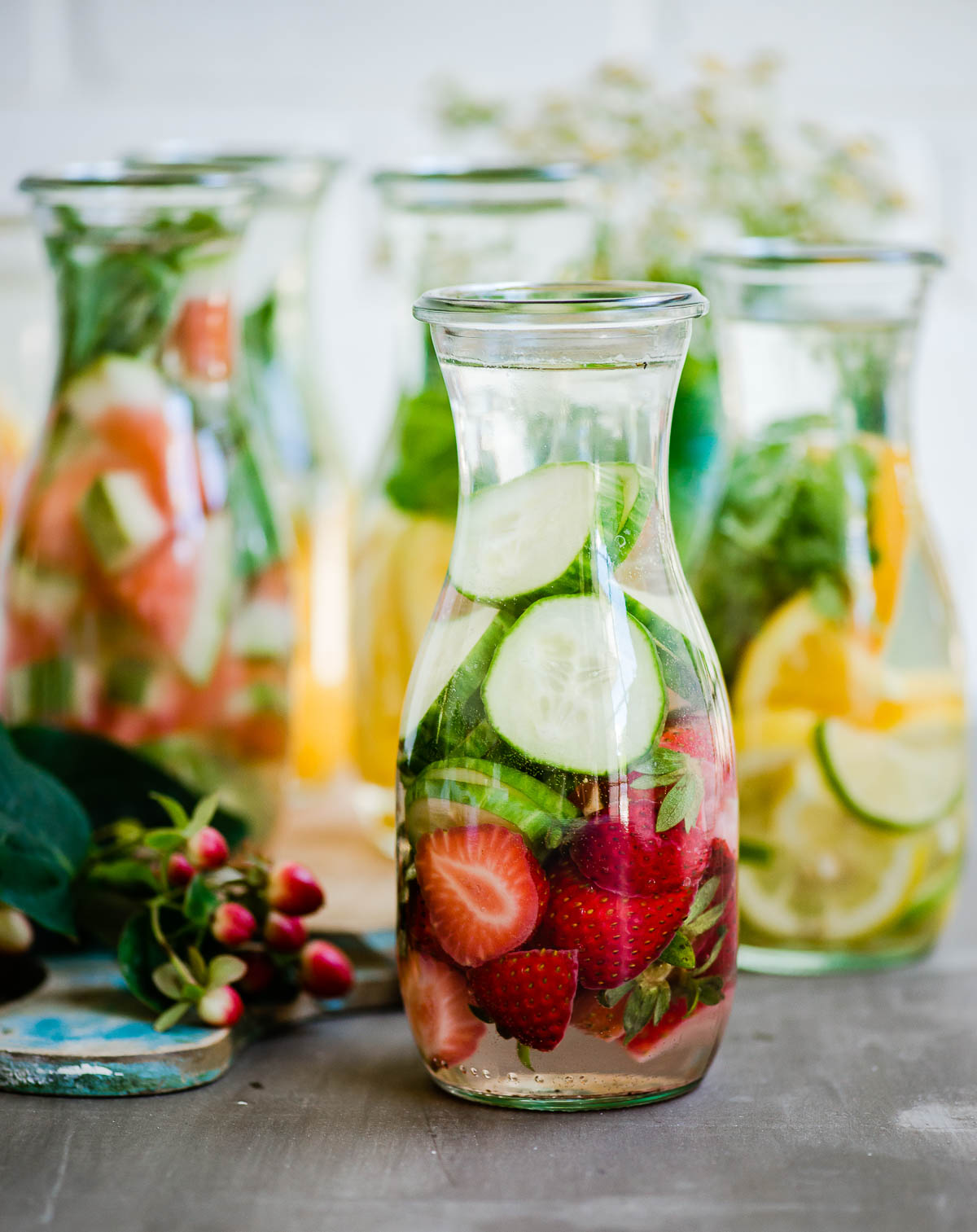 large carafe of fruit and vegetable infused water.